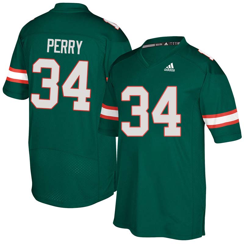 Adidas Miami Hurricanes #34 Charles Perry College Football Jerseys Sale-Green